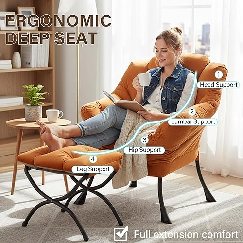 Miniatura 24 de Welnow Silla Lazy con otomana, moderna silla de descanso con reposabrazos y un bolsillo lateral, sillón para sofá de ocio, sillón de lectura