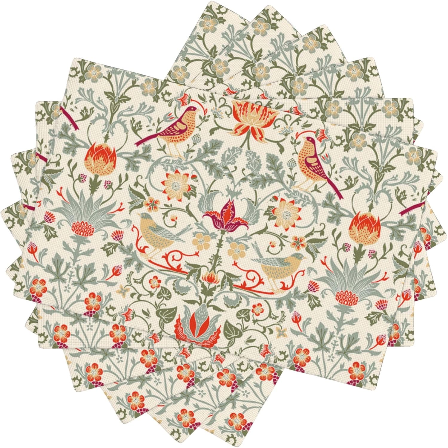 William Morris Placemats Set of 6, Strawberry Thieves Heat Resistant Non-Slip Washable Placemats for Kitchen Dining Party Indoor Outdoor, 12x18 Inches
