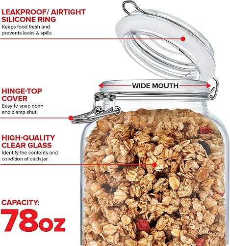 Miniatura 3 de Recipientes de almacenamiento de vidrio grandes de 78 onzas con tapas herméticas de abrazadera, juego de 3 tarros de almacenamiento de alimentos con