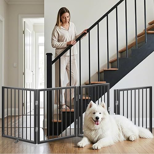 Miniatura 4 de Vantas Puerta plegable para mascotas sin ensamblaje de 96 pulgadas de ancho, puerta de madera para perros de 30 pulgadas de alto, puerta de alambre