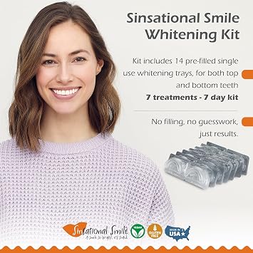 Sinsational Smile Pre-Filled Teeth Whitening Trays, 14 Trays (7 Treatments) - Safe, Fast, Simple, Effective, Removes Stains, No Sensitivity, Enamel Safe, for Sensitive Teeth & Gums