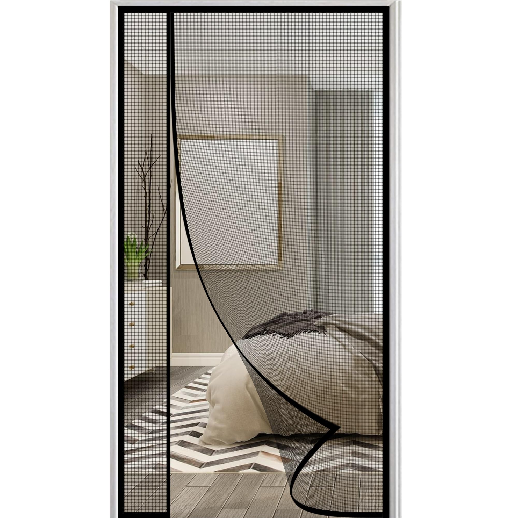 Side Opening Fly Screens for Doors 160x200cm Magnetic Screen Door Side Opening Heavy Duty Door Screen Keep Open Feature Hook Design Install Without Drilling Keep Bugs Out Black