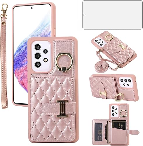 Funda de teléfono para Samsung Galaxy A52A52S 5G Funda tipo cartera con protector de pantalla y soporte para tarjeta de crédito, ranura para tarjeta