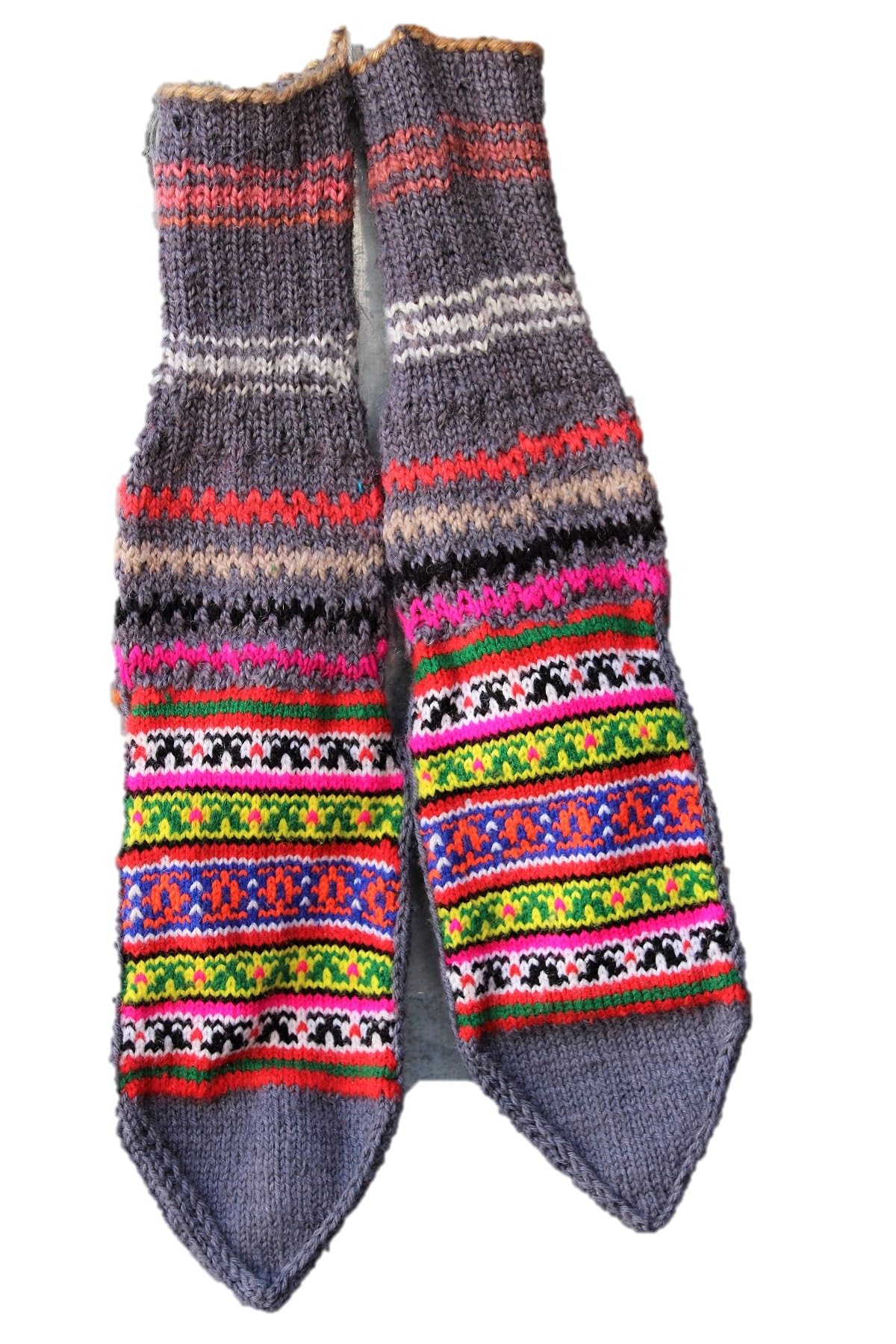 Hand Knitted Pure Woolen Unisex Socks Kullu Handloom with Beatiful Embroiderd Socks (Grey)