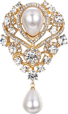 EleQueen Womens Silver-Tone Austrian Crystal White Simulated Pearl Teardrop Bridal Brooch