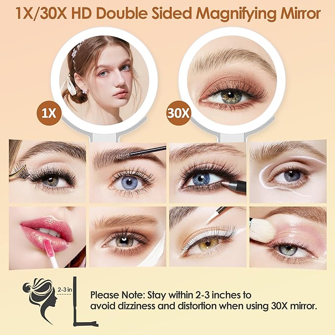 Espejo de Maquillaje con Luz MIYADIVA, Doble Cara 30X/1X, Plegable miniatura 2