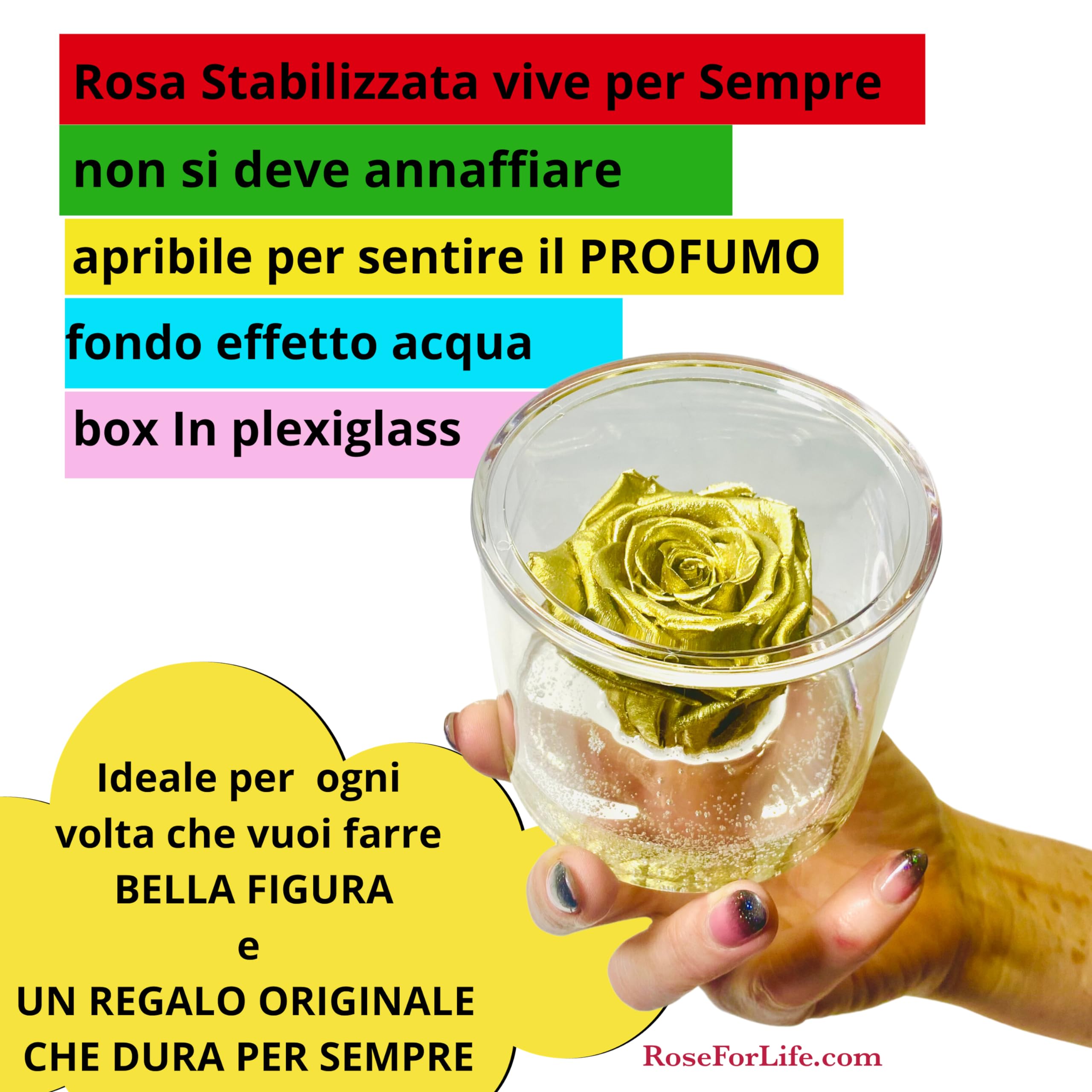 Box Tondo Rosa Oro stabilizzata Profumata plexiglass 9cm Idea Regalo Nozze Matrimonio Anniversario 50 Anni Fatto in Italia