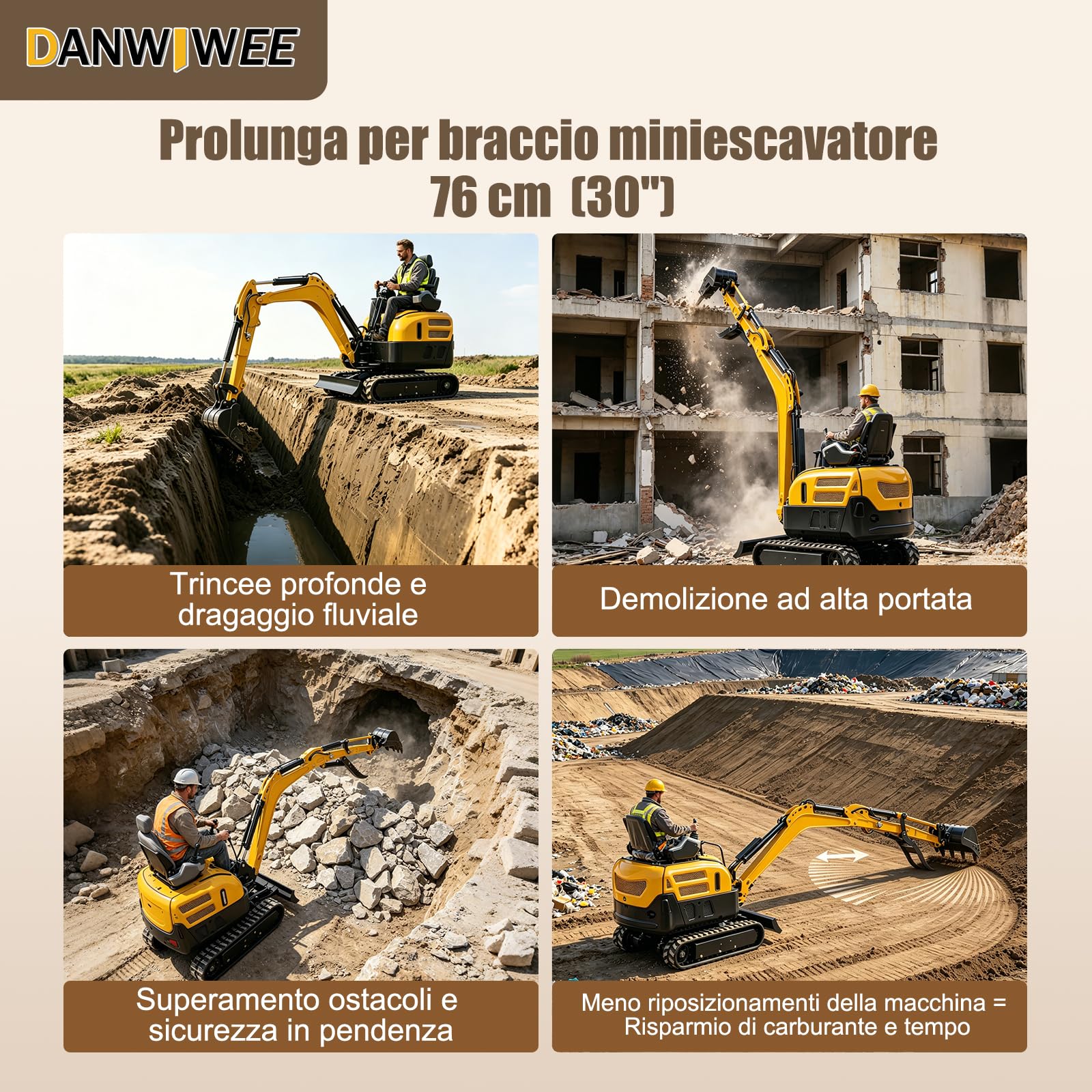 Braccio di prolunga per mini escavatore, 76,2 cm, per escavatore da 0,8-2T, cambio rapido, braccio lungo raggio, 6 mm, in acciaio completamente saldato, prolunga per costruzione di scavi