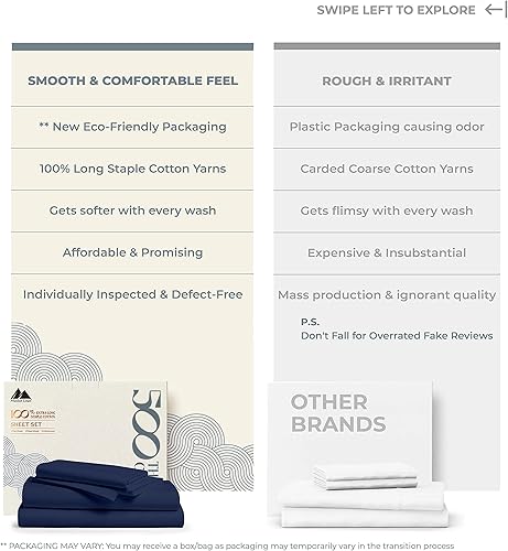 Miniatura 2 de Juego de las mejores sábanas de 500 hilos tamaño Queen hecho 100 % de algodón peinado de fibras largas juego de sábanas profundas de 4 piezas