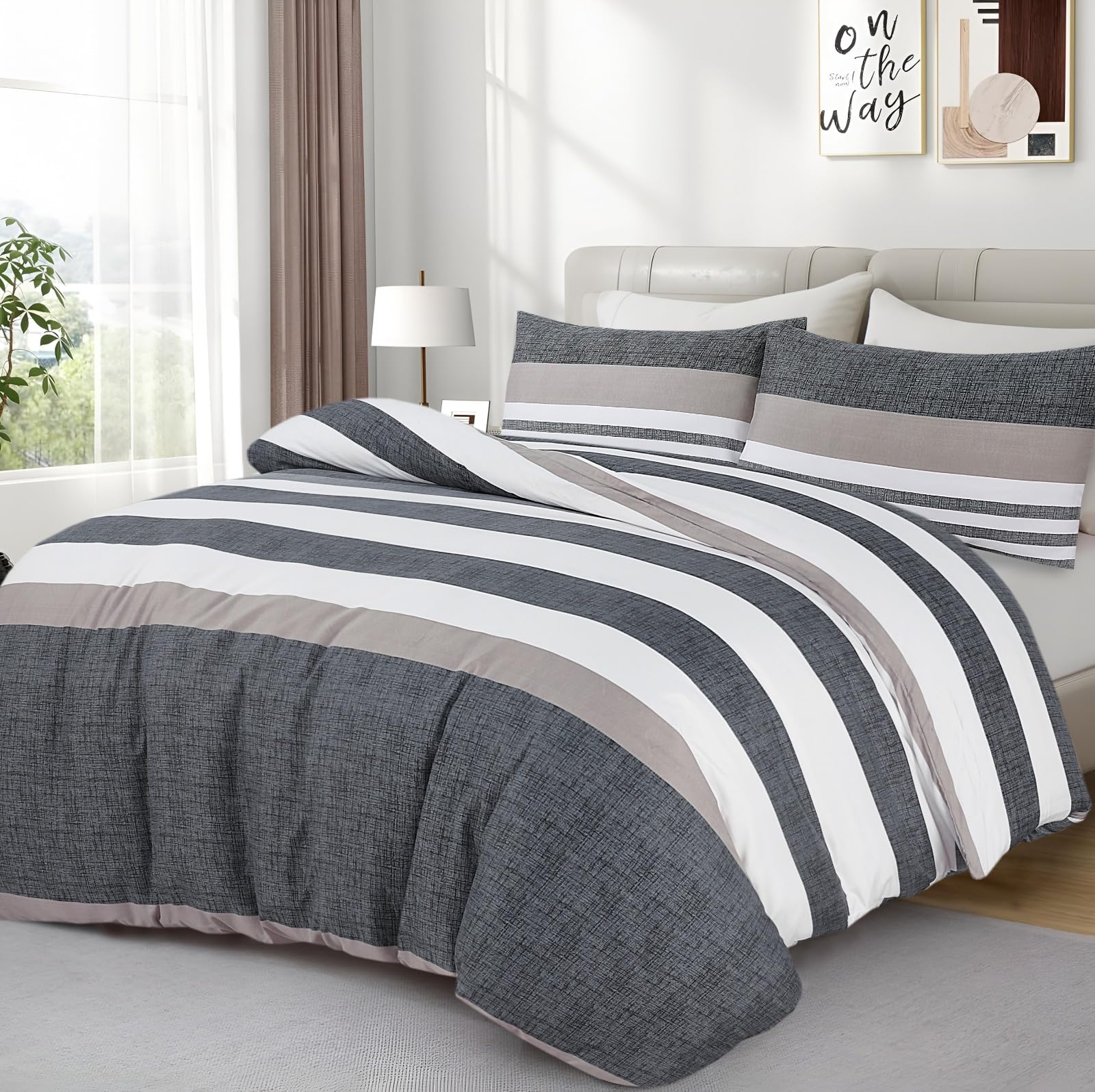 Opulent Living King Size Duvet Cover Set With Fitted Sheet & Pillowcases, 4 Piece Microfiber Soft Breathable Bedding Set, Machine Washable, Wrinkle Resistant - Grey - King (UK Standard)