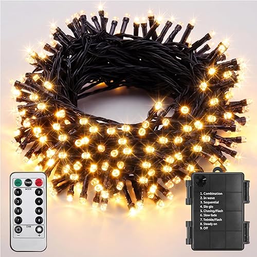 Miniatura 11 de ITICdecor Luces de Cadena de Navidad de 33 pies con 100 LED, Luces de Cadena de Hadas Estrelladas Impermeables a Batería, 8 Modos de Luces