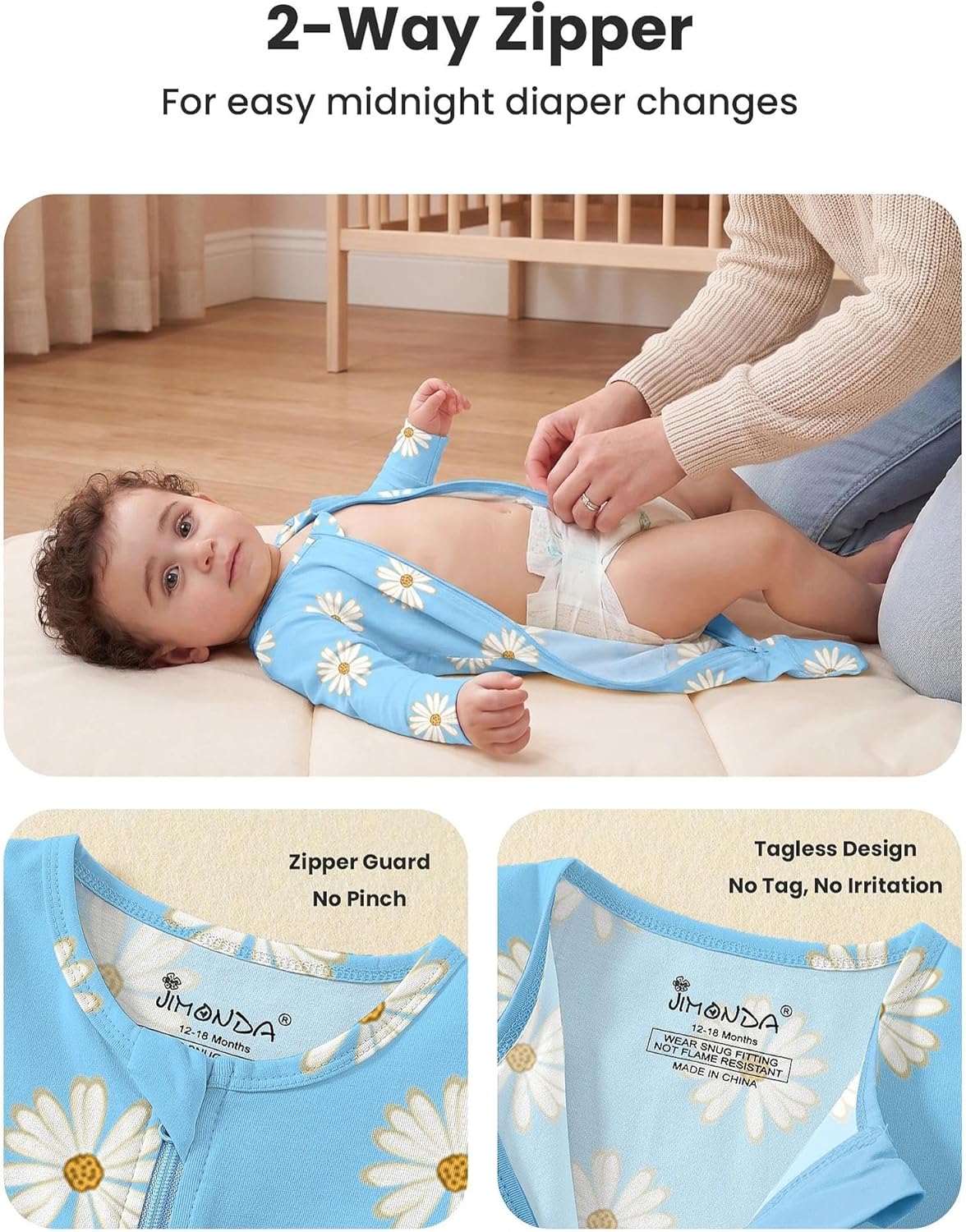 Jimonda Baby Sleeper Rompers,Unisex Boys Girls Zip-Front Pajamas One-Piece Footless Outfit 0-24 Months (Pack of 2