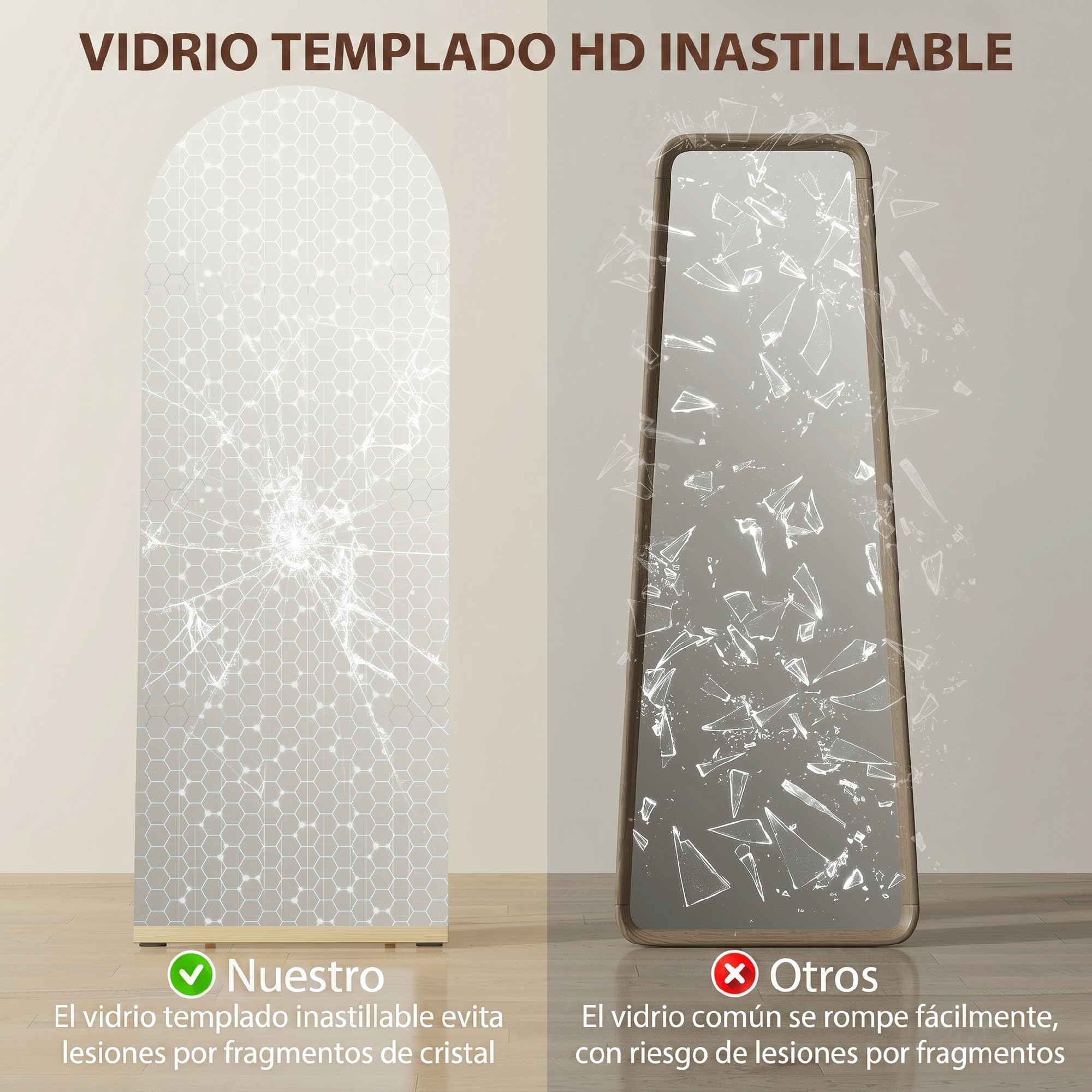 HOMCOM Miroir complet incurvé sans cadre en bois 160 x 50 cm