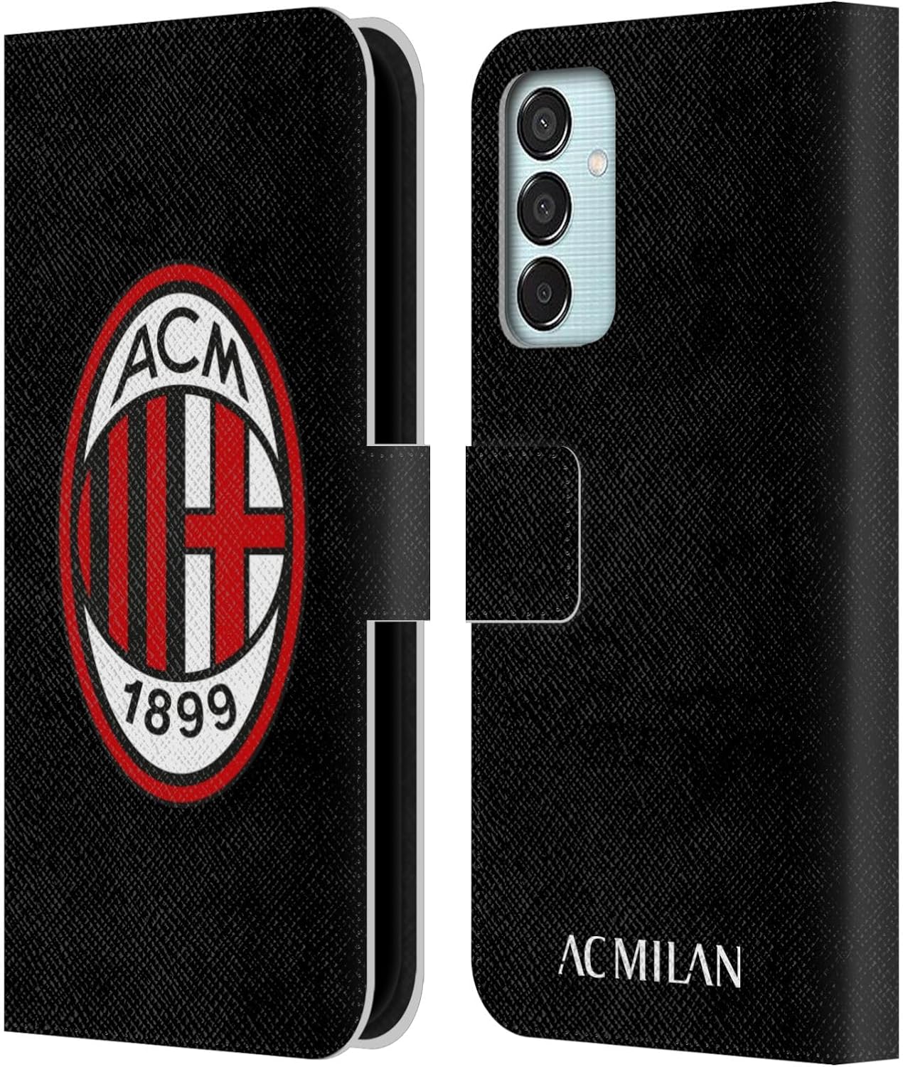 Head Case Designs Officially Licensed AC Milan Full Colour Black Crest Leather Wallet Case Compatible with Samsung Galaxy M15/F15 5G