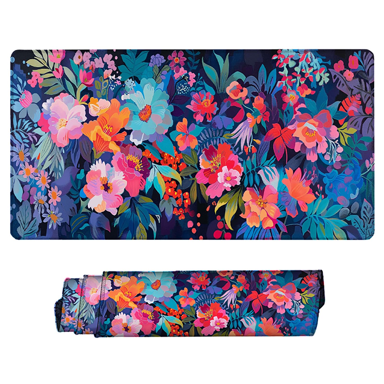 Kolorowa podkładka pod mysz XXL, podkładka na biurko, 1200 x 600 cm, szyte krawędzie, podkładka pod mysz, gumowa podstawa, kwiaty, podkładka pod mysz, stabilna przyczepność na gładkich powierzchniach,