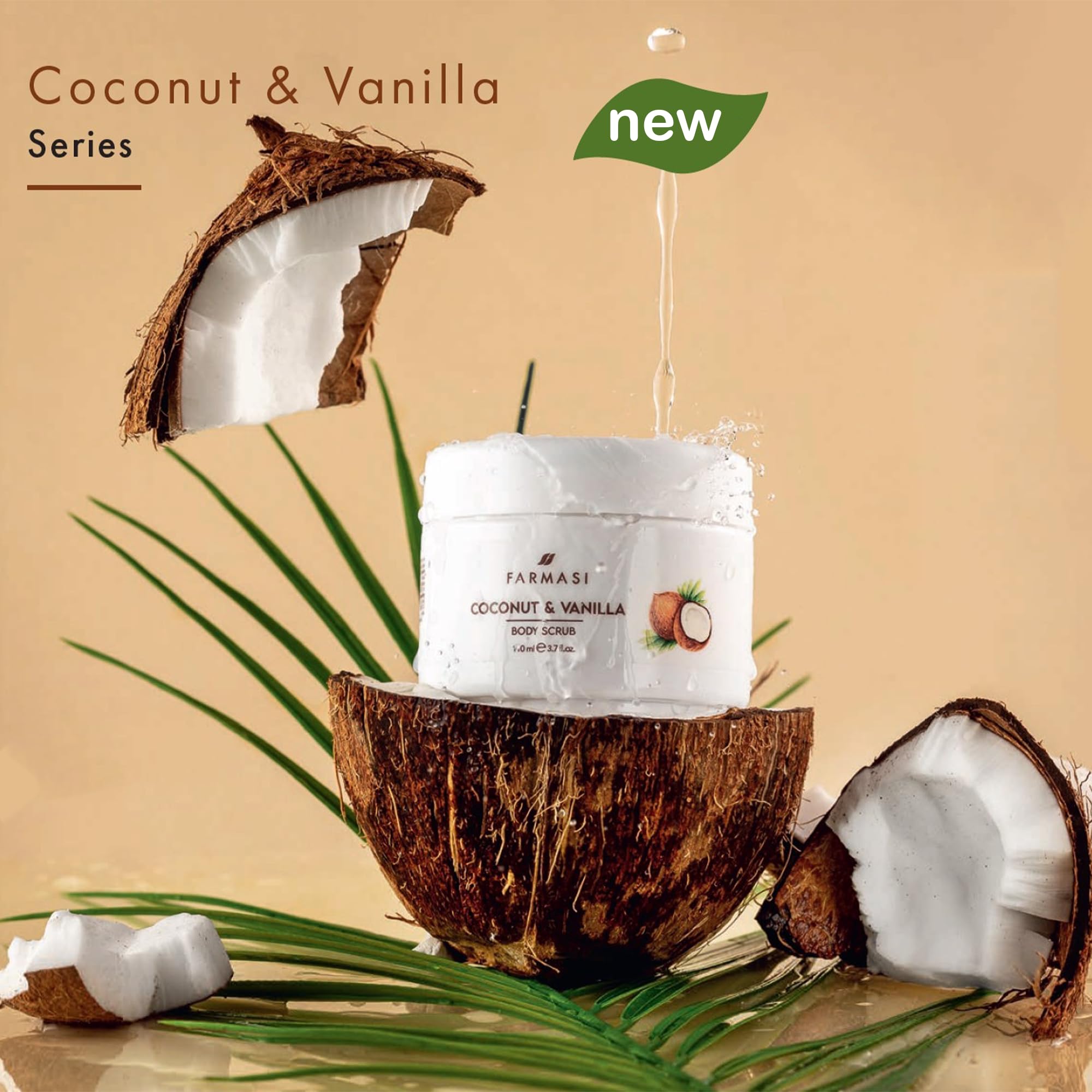 Farmasi Body Scrub, Coconut and Vanilla, 110ml/3.72flOz - Exfoliating, Nourishing, Tropical Scent, Gentle on Skin, Regular Use, Luxurious Texture, Smooth Skin
