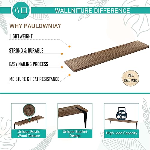 Miniatura 7 de Wallniture Arras - Estantes flotantes de 24 pulgadas, estantes flotantes para libros, estante de madera rústica montado en la pared para sala de