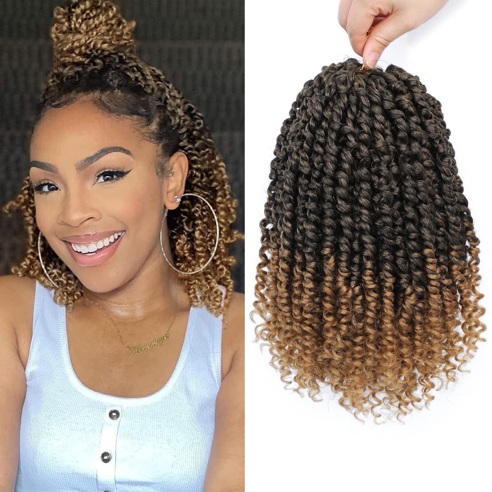 Nice One Pre-Twisted Passion Twist Hair, 8 Packs 112 Strands Pre Looped Passion Twist Braiding Hair for Women, Short Passion Twists Crochet Hair