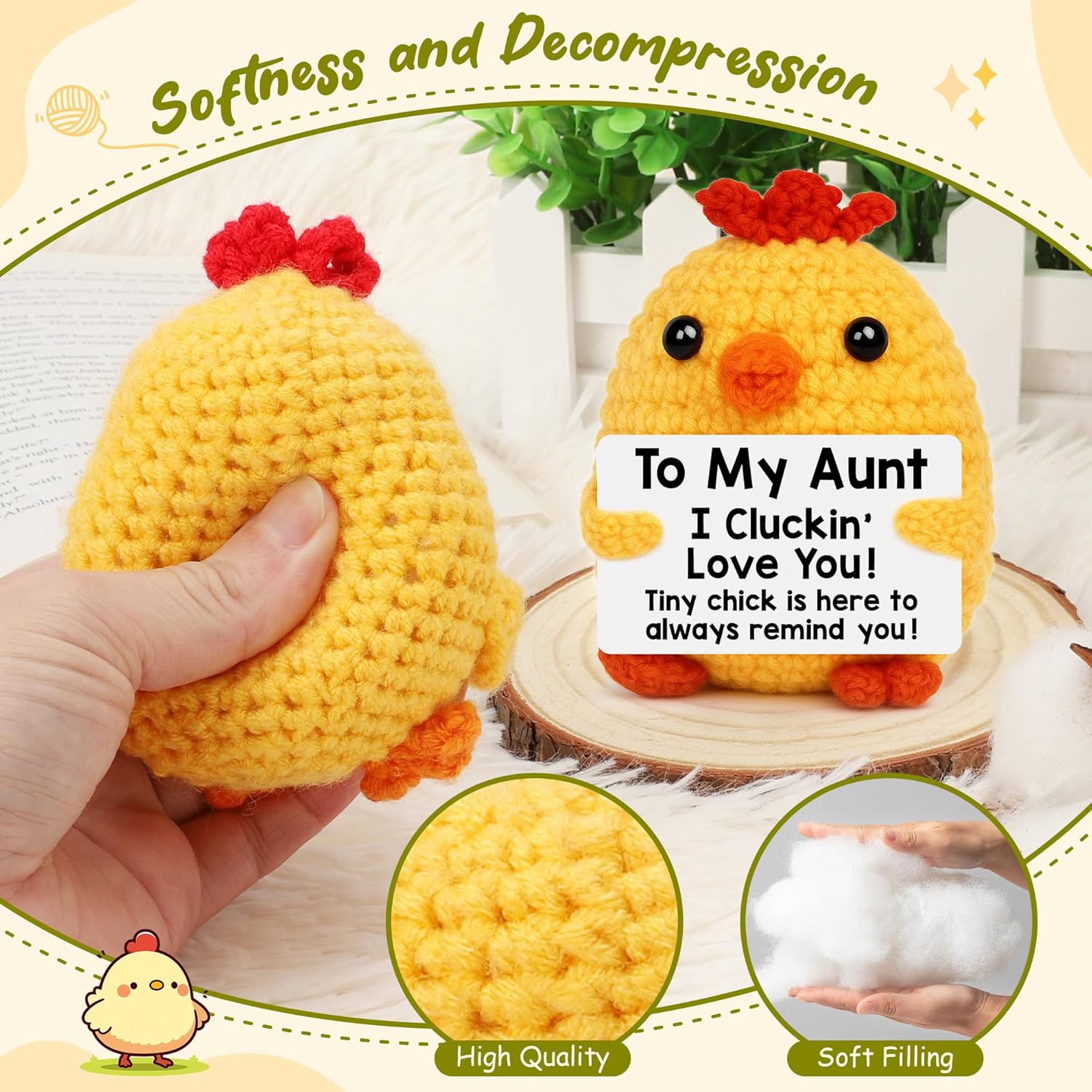 BdayPtion Aunt Birthday Gifts from Niece Nephew, Auntie Easter Gifts, Mothers Day I Love You Aunt Present, Best Auntie Ever Gift, Funny Handmade Crochet Animals Chicken Decor - Image 6