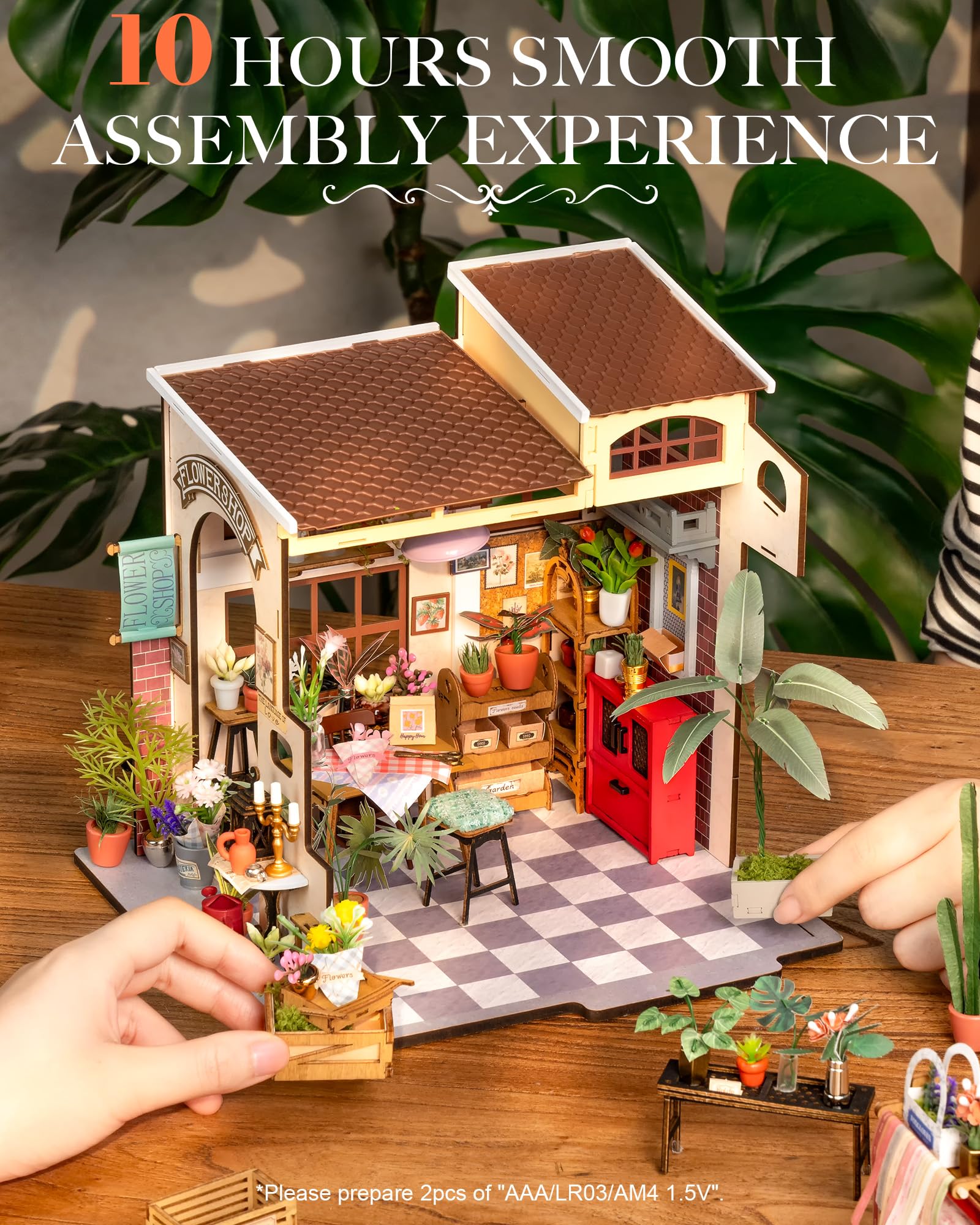 Rolife Casa de Muñecas en Miniatura La Floristería de Emily Casa de Muñecas de Madera para Adultos Book Nook Librería Decoración del Hogar Regalo Cumpleaños