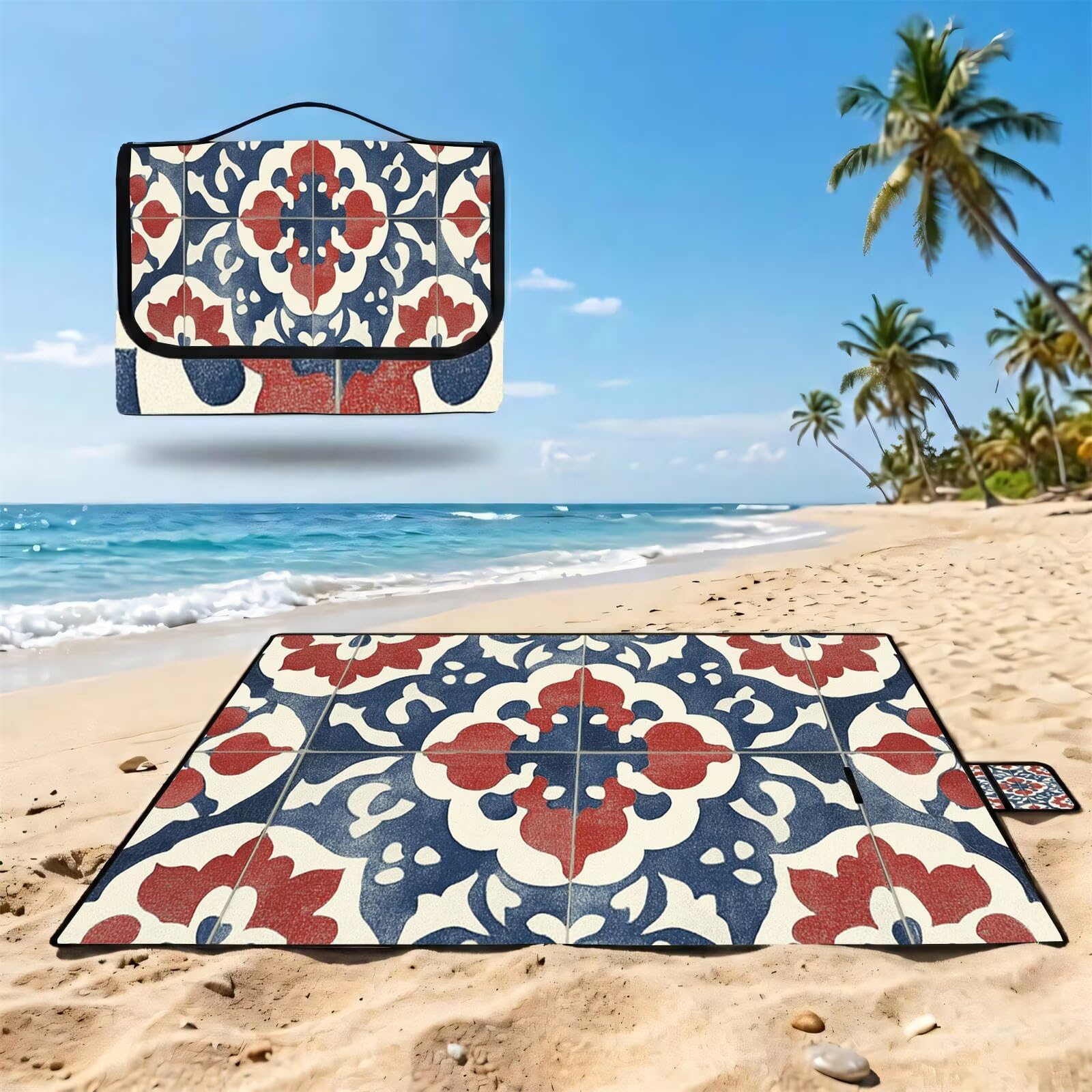 Grande Coperta de Picnic 200x300 cm, Blu navy Manta Picnic Impermeable Anti-Sabbia Manta de Playa Pieghevole, Outdoor Picnic Blanket per Spiaggia, Camping, Giardino, Trekking - rosso (2) FZ-114