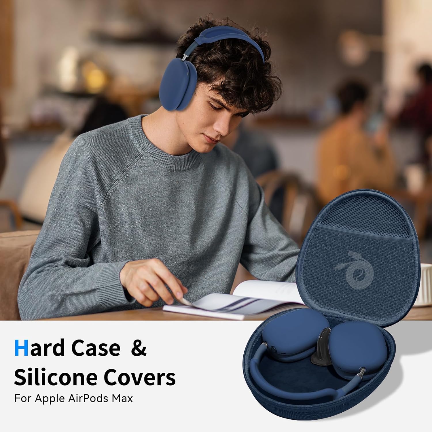 Hard Case for AirPods Max 2 Supports Sleep Mode, Travel Carrying Headphone Case with AirPods Max 2/1 Silicone Earpad Case/Ear Cups/Headband Cover, AirPod Max Protective Portable Storage Bag (Blue)