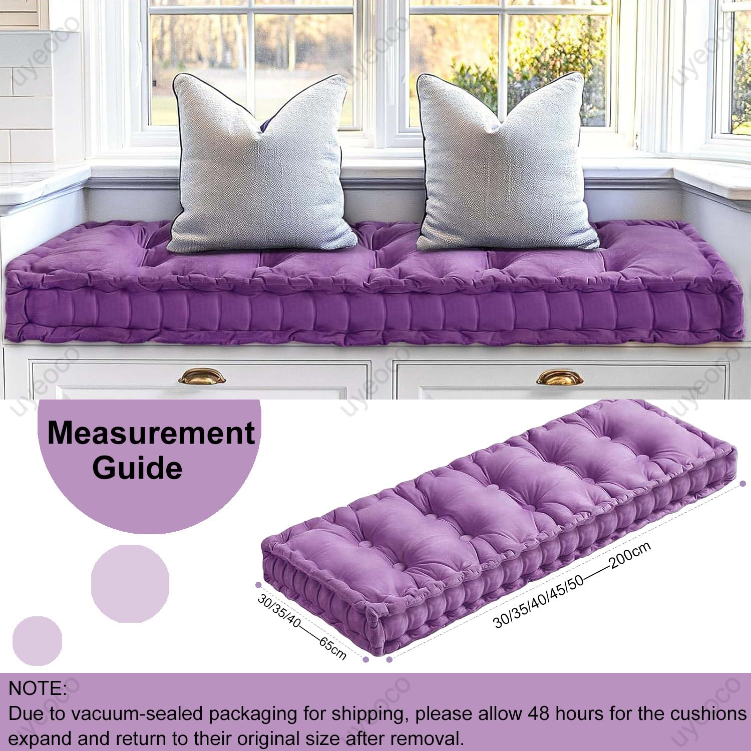 uyeoco 8-10cm Dickes Bankauflage Bankkissen, Samt Sitzkissen Bank Sitzauflage Innen Outdoor, Qualität Waschbare Gartenbank Auflage,Rechteck Sitzkissen Groß Für Terrasse, Esstisch(Violet,150x50x10cm)