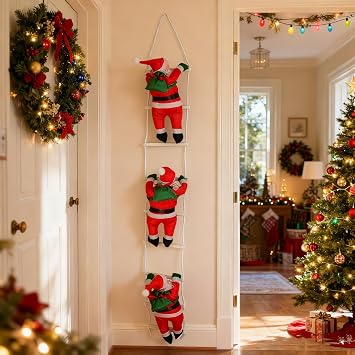 Christmas Furniture Decoration,Christmas Decoration, Rope Ladder Ornament for Xmas Tree Window Mantel, Climbing Santa DecorChristmas Decoration