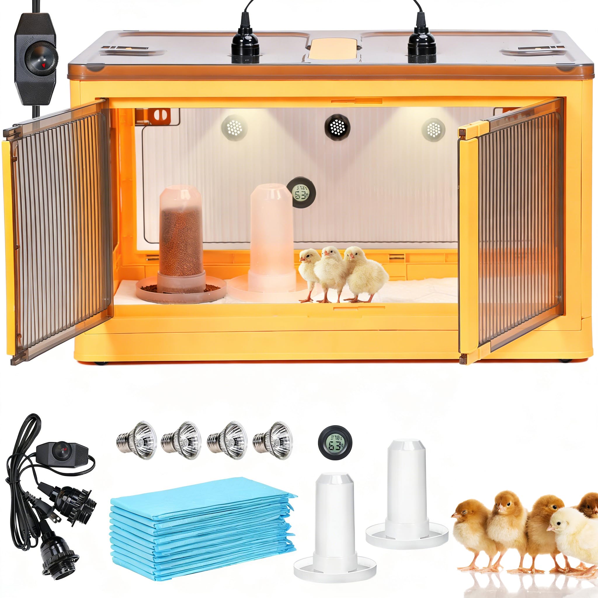 Caja de cría de pollitos para pollitos, kit con calentador, placa de incubación, patos, tienda de campaña, termómetro para 30 patos, ropa de cama de interior (115 L)
