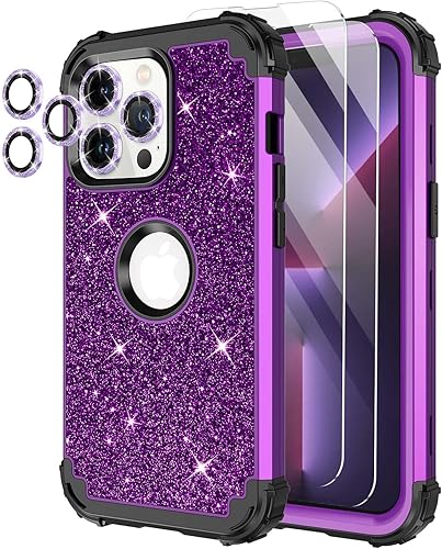 Miniatura 8 de LONTECT Funda para iPhone 11 Pro Max con purpurina brillante 3 en 1, a prueba de golpes, resistente, cuerpo completo, resistente funda protectora