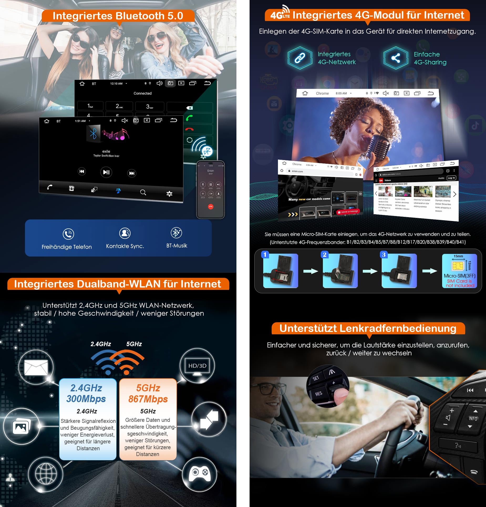 erisin 8-Core 4+64GB Android 14 Autoradio GPS Navigatore per VW Golf 4 T4 Passat B5 Bora Sharan Polo Skoda Seat DAB CarPlay Wifi BT5.0 DSP Canbus SWC RDS FM Radio CD/DVD