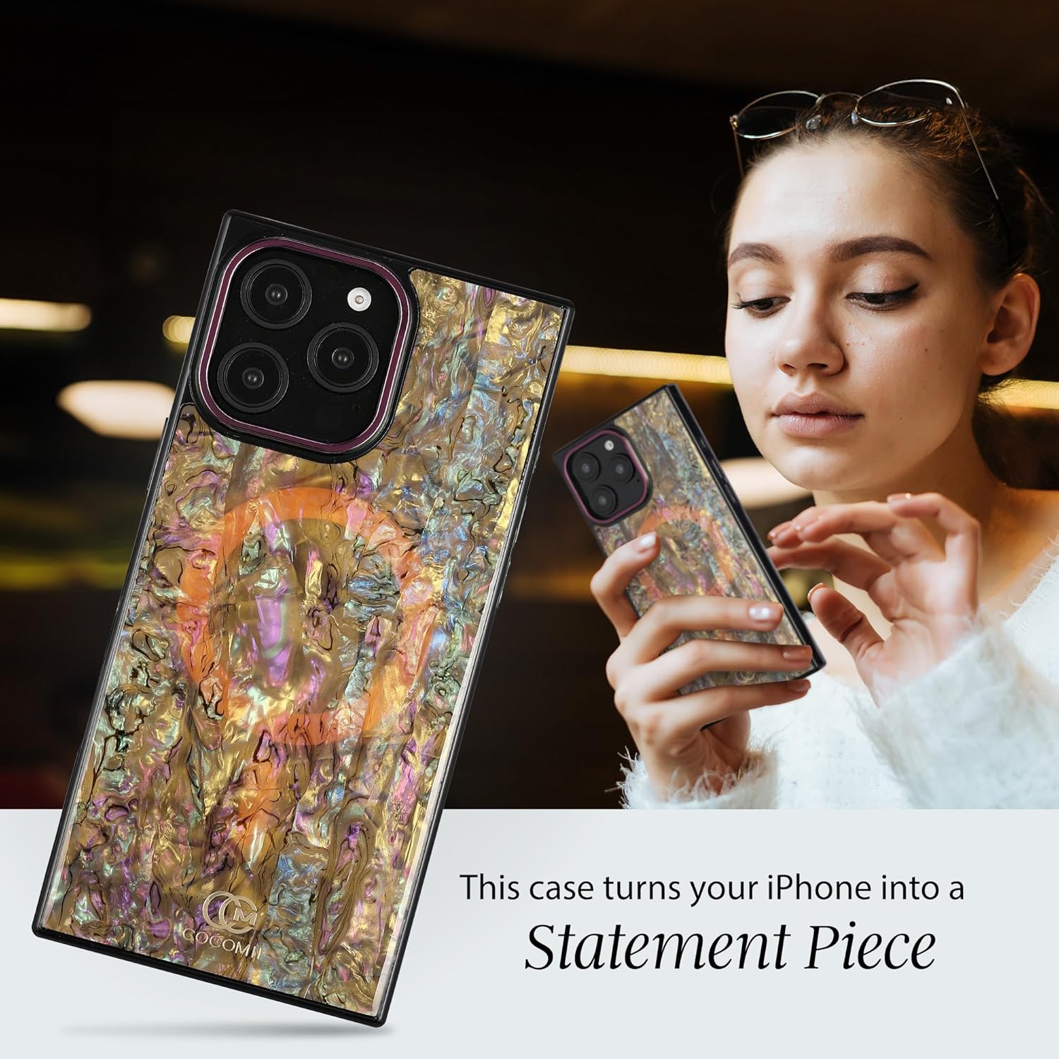 COCOMII Rectangle Case for iPhone 16 Pro Max, Compatible with MagSafe, Eclipse Abalone Shell