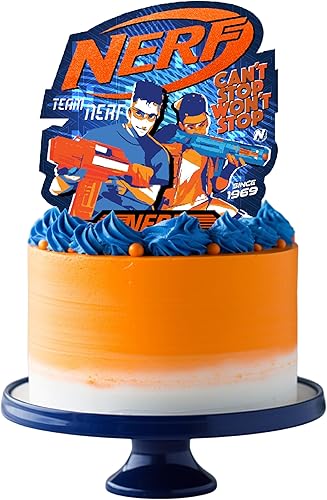 Treasures Gifted (1) Decoración de pastel Nerf con licencia oficial, decoraciones para pasteles Nerf, suministros para fiesta de cumpleaños Nerf,