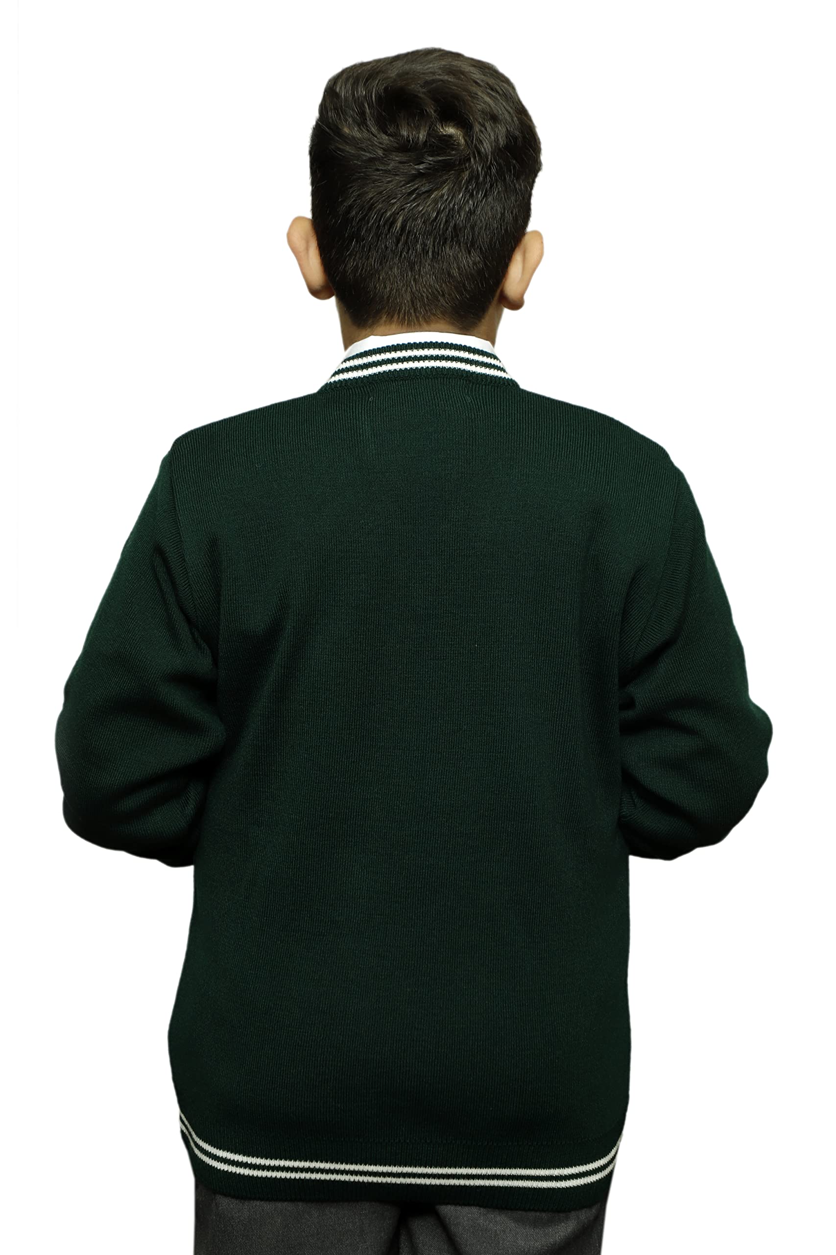 KIRONIKNIT School Uniform Full Sleeves Sweater - Daffodil (26, Bottle Green - White Stripes) - Image 2 thumbnail