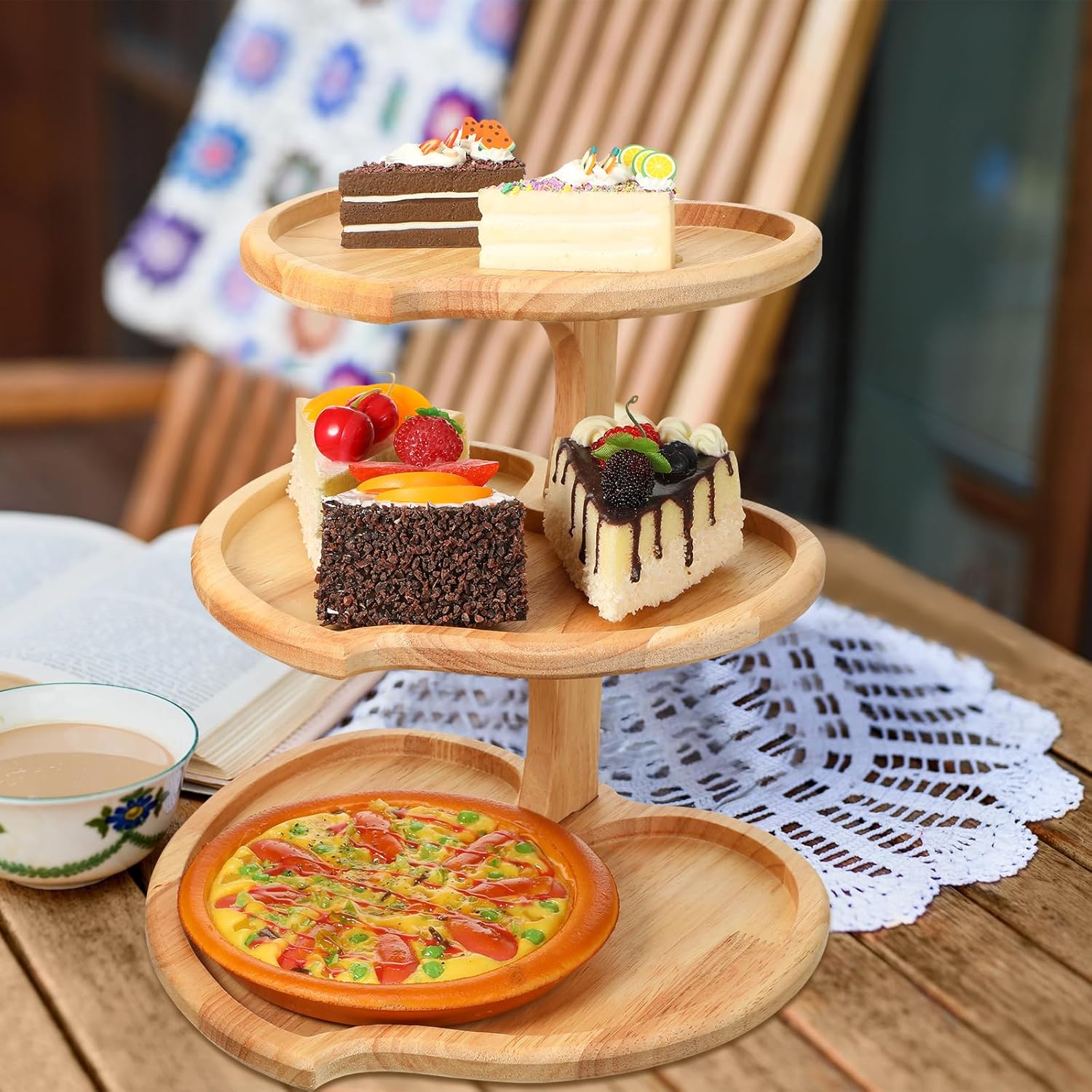 Wenqik 2 Pcs Cupcake Stand 3 Tier Wooden Cupcake Stand Heart Shaped 3 Tiered Serving Trays Rustic Farmhouse Dessert Display Tower for Wedding Birthday Tea Party Mother's Day Graduation