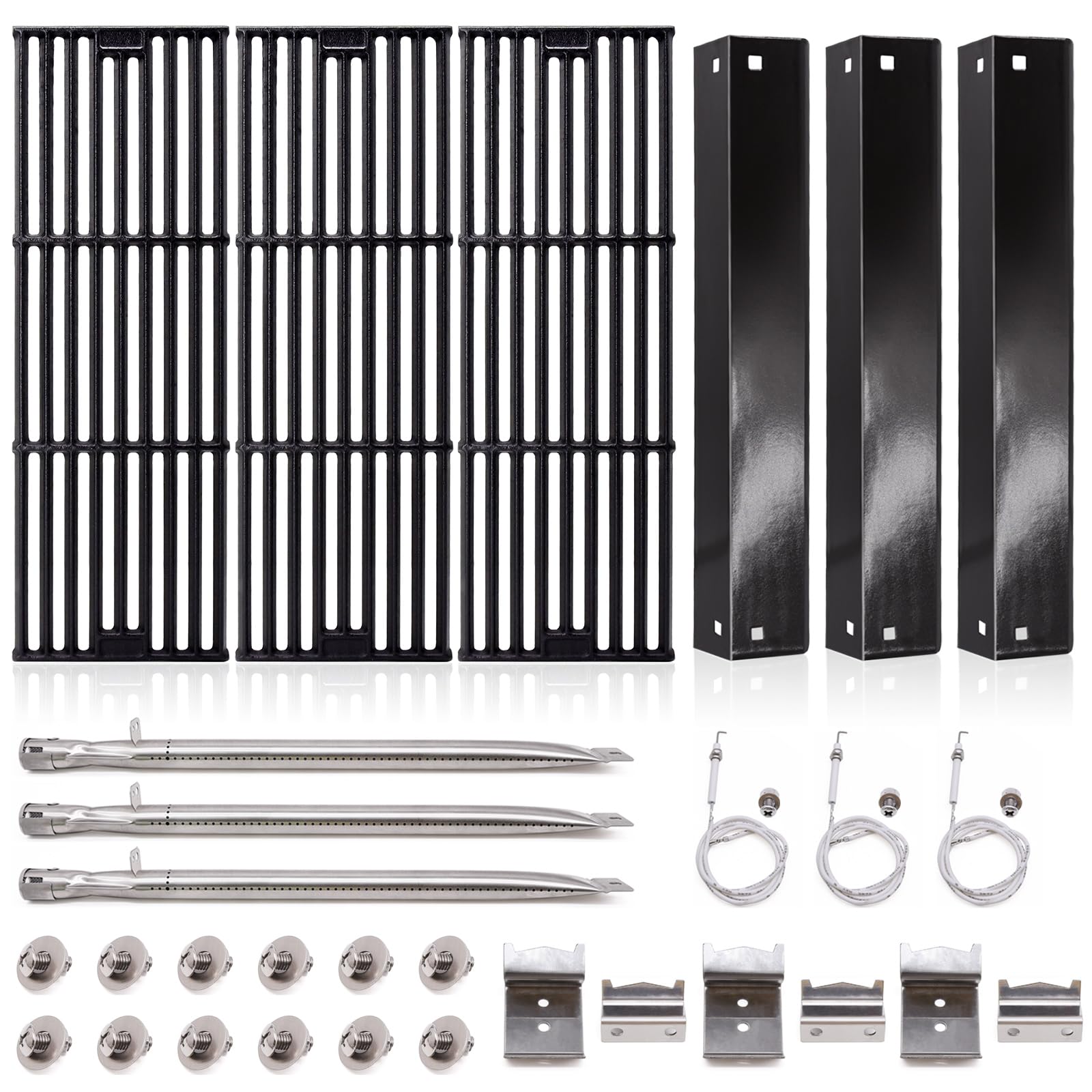 Adviace Grill Parts for Char Griller 5050, 5650, 2121, 3001, 5072, 2123, 2828, 3030, King Griller 3008, 5252, Cast Iron Grill Grates, Heat Plates, Burners, Ignitors for Chargriller Replacement Parts.