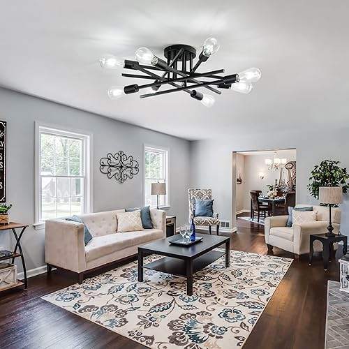 Miniatura 6 de ASGYISA Lámpara de Techo Semiempotrada de 8 Luces, Candelabro Sputnik de Metal Vintage Moderno Negro, Lámpara de Techo para Dormitorio Cocina
