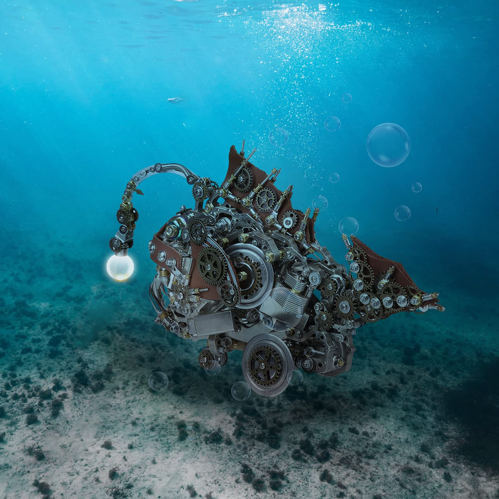 Puzzle 3D metalu, 1064 szt. Model montażu ryby wędkarskiej, zestaw modeli 3D metalu, model wycinany laserowo, mechaniczna układanka