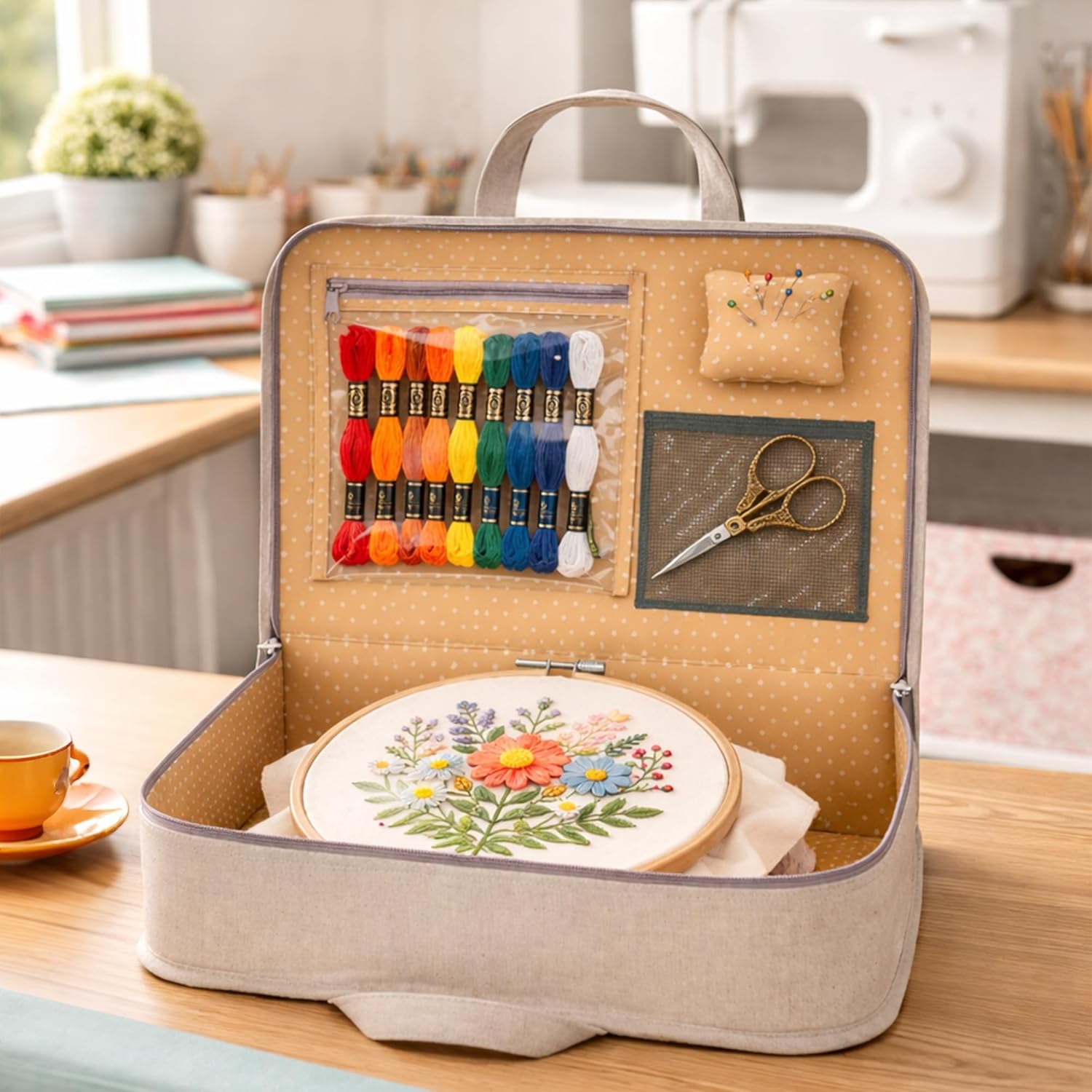 Hobby Gift Project Case Sewing and Yarn Storage Bag with Handles Internal Pockets and Organiser Inserts for Knitting Crochet Craft Classes and Travel