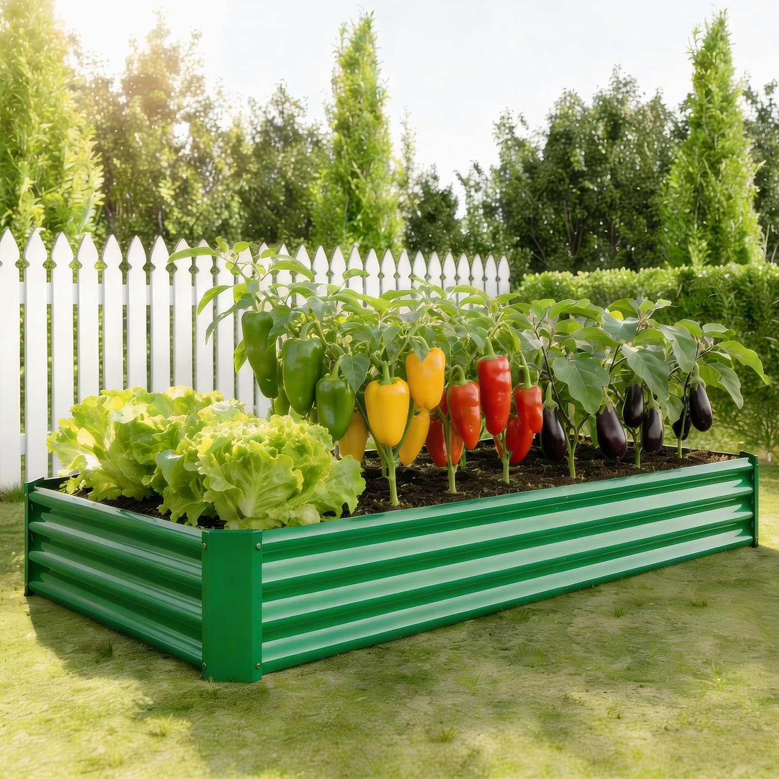 VERFARM Hochbeet-Set aus Verzinkter Metall, Pflanzbeet Hochbeete für Garten, 232x113x30 cm, Hochbeete-kit für Gemüse Blumen Sukkulenten Kräuter, Blumenbeet & Pflanzentrog, Rechteckig, Grün