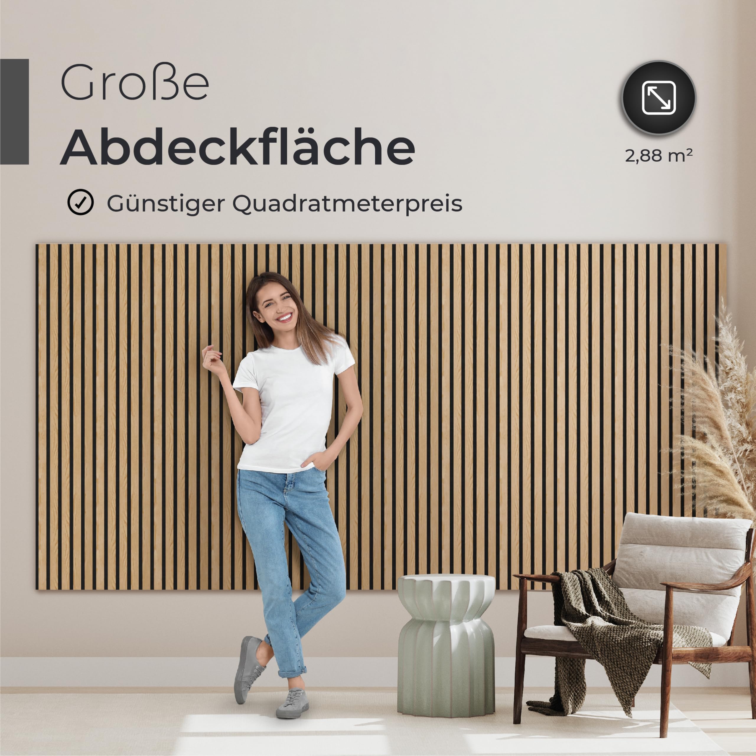 Akustikpaneele Holz - 120x60cm - Echtholz Eiche & Akustikfilz | 4 Stück - Wandpaneele, Schalldämmung, Wandverkleidung - Eichenholz (dunkel) & extra dicker Akustikfilz (Schwarz)