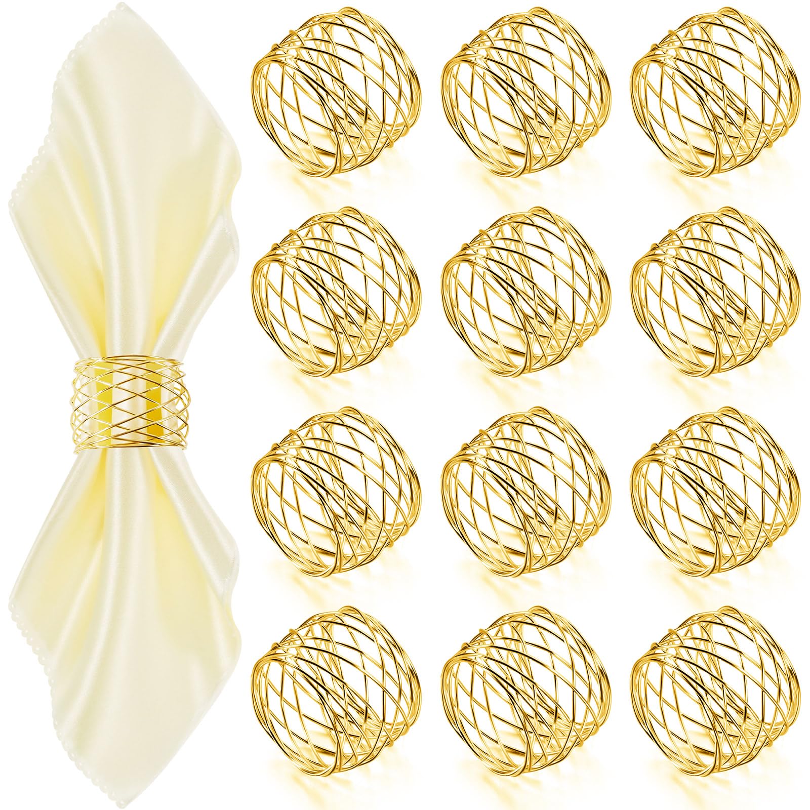 Bokon 100 Pcs Round Mesh Napkin Rings Handmade Round Napkin Rings Metal Napkin Rings Holder Stainless Steel Napkin Rings for Cloth Napkins for Christmas Kitchen Dinning Table Wedding Party(Gold)