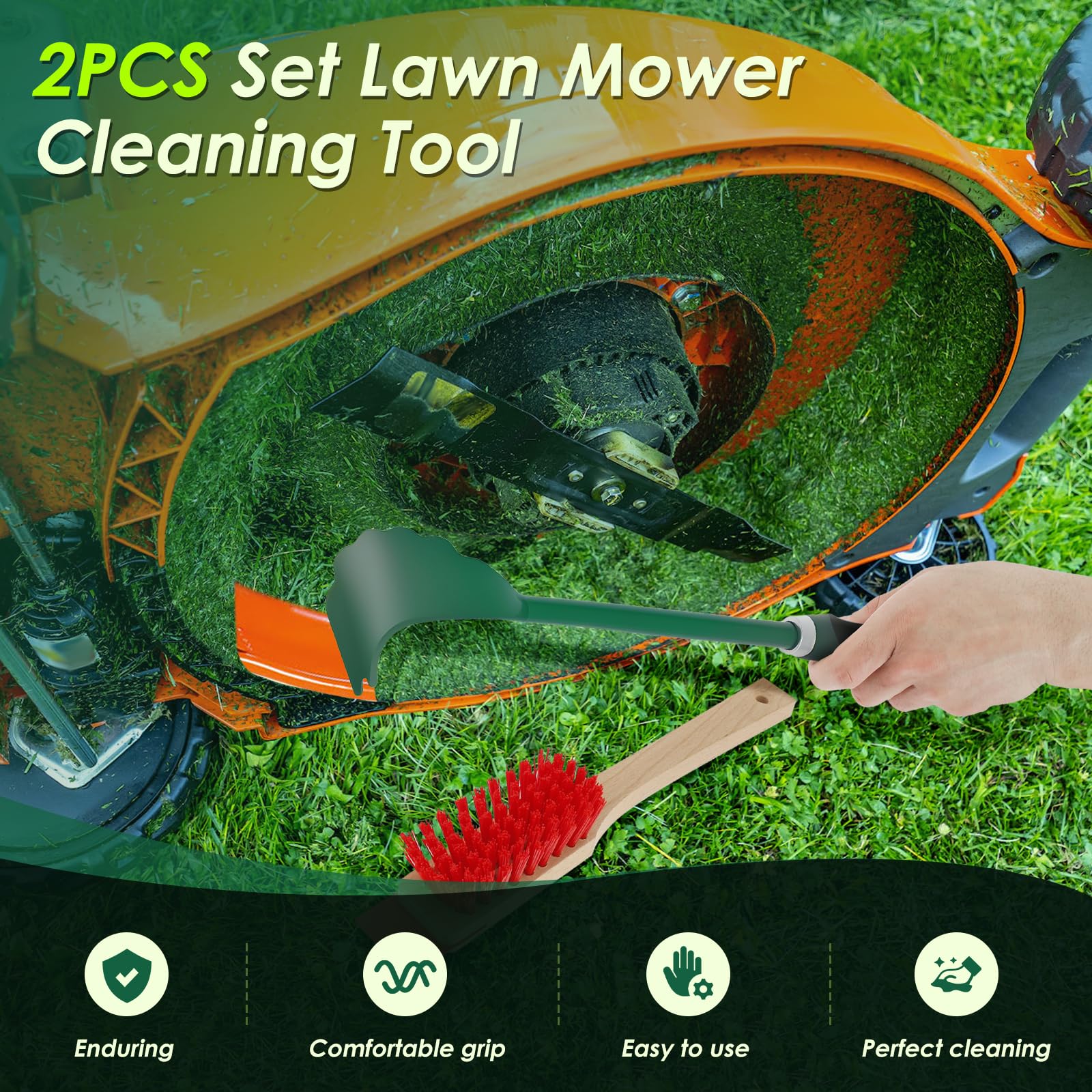 Mower Deck Scraper, Scrubbing Brush, Stiff Bristle Brush with Scraper, Lawn Mower Deck Cleaner Tool, Lawnmower Deck Scraper, Lawn Mower Maintenance Deck Scraper Cleaning Tool for Gardening