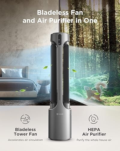Miniatura 2 de AIRMATE Ventiladores de torre sin aspas con purificador de aire, gran volumen de aire de 1500 CFM, ventilador de pie 2 en 1 de 45 pulgadas para