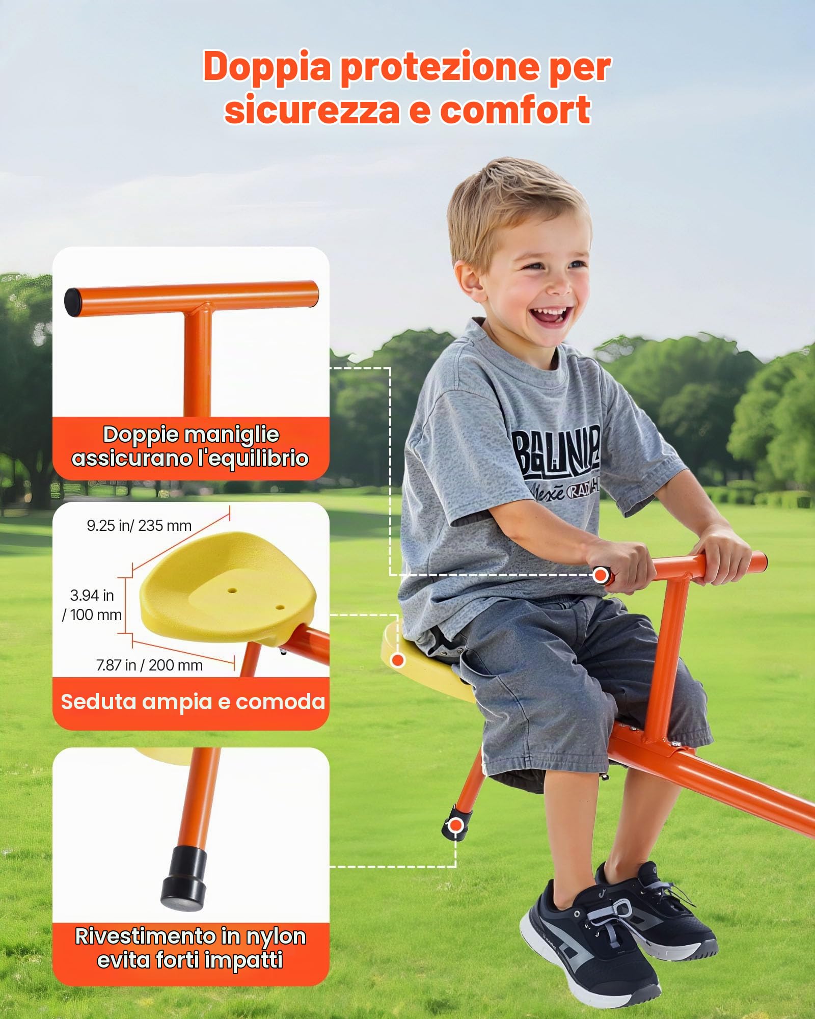 VEVOR Altalena per Bambini, Capacità di 45,4 kg per Posto, Altalena Girevole con Gambe di Supporto a 4 Punte, Attrezzatura da Parco Giochi all'Aperto, Giocattoli da Esterno, Girevole a 360 Gradi