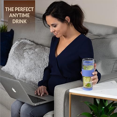 Miniatura 23 de Tupkee Vaso de vidrio de doble pared, 14 onzas, reutilizable, aislado, taza y tapa para té/café, taza de viaje de vidrio soplado a mano, color cian