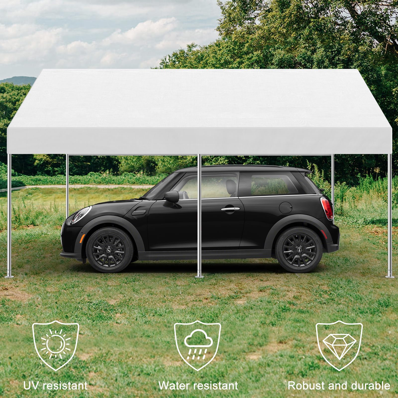 MasterCanopy 3 x 4,5 m verzinkter Stahl Garagenzelt Lagerzelt Gerätehaus Carport PE Dach, Weiß
