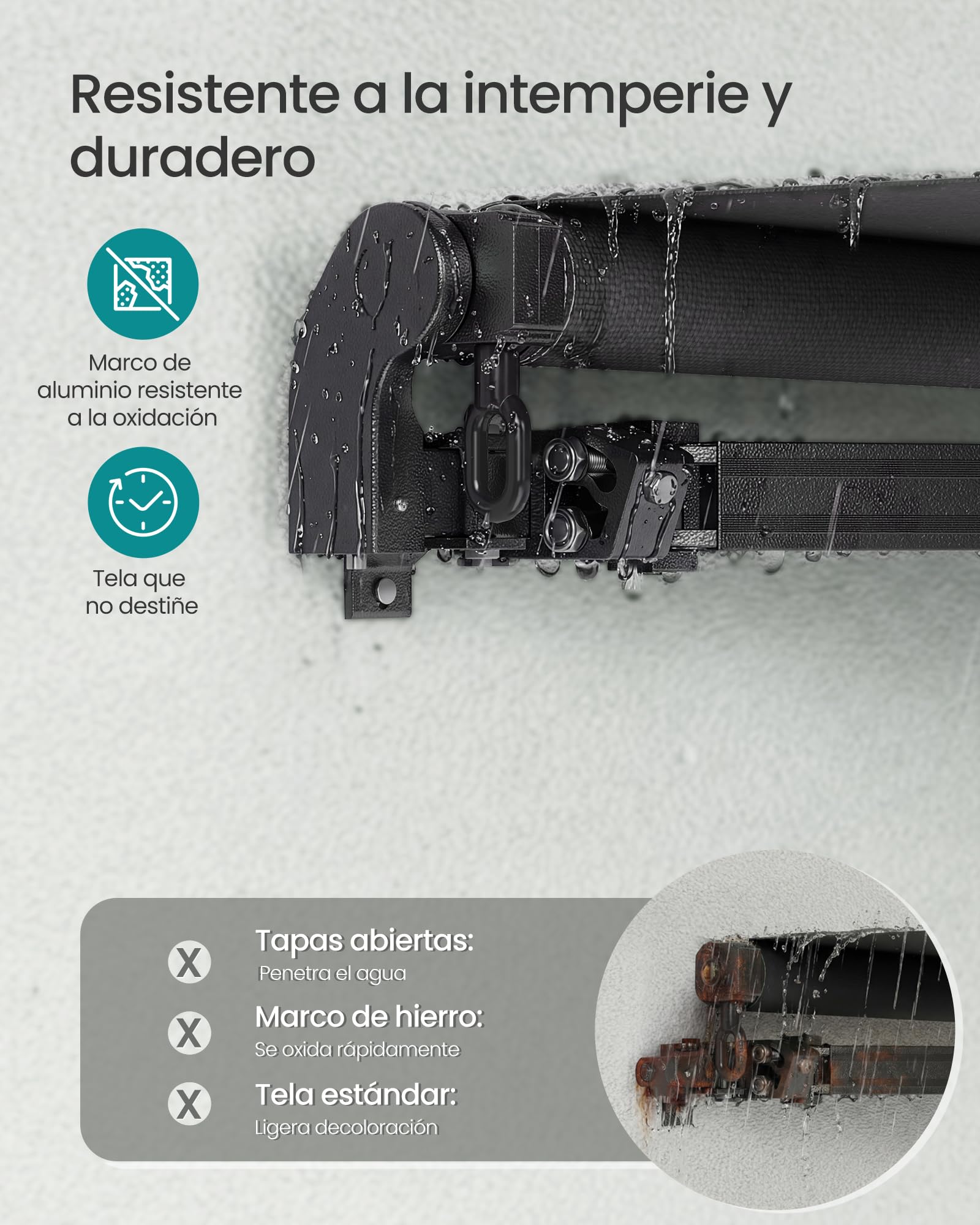 SONGMICS Toldo de Brazos Articulados, Toldo con Manivela, Parasol para Balcón, UPF 50+, Aleación de Aluminio, Ajustable, 300 x 250 cm, Gris GSA306GZ01