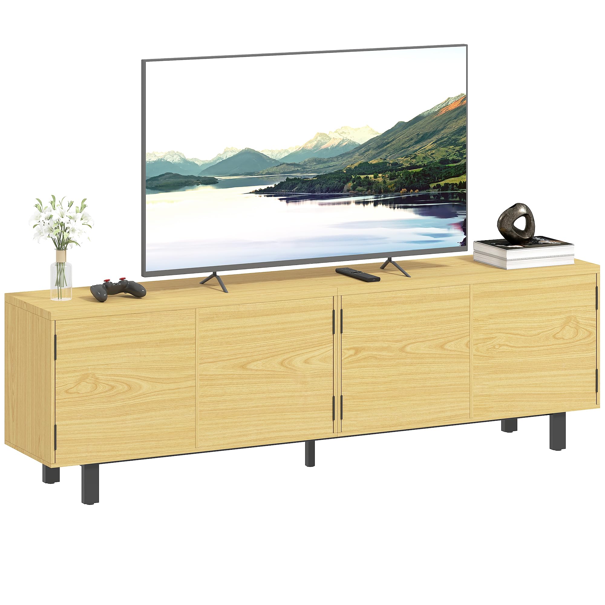 HOMCOM Meuble TV 180 cm Téléviseur jusqu'à 82 Pouces Effet Bois Naturel