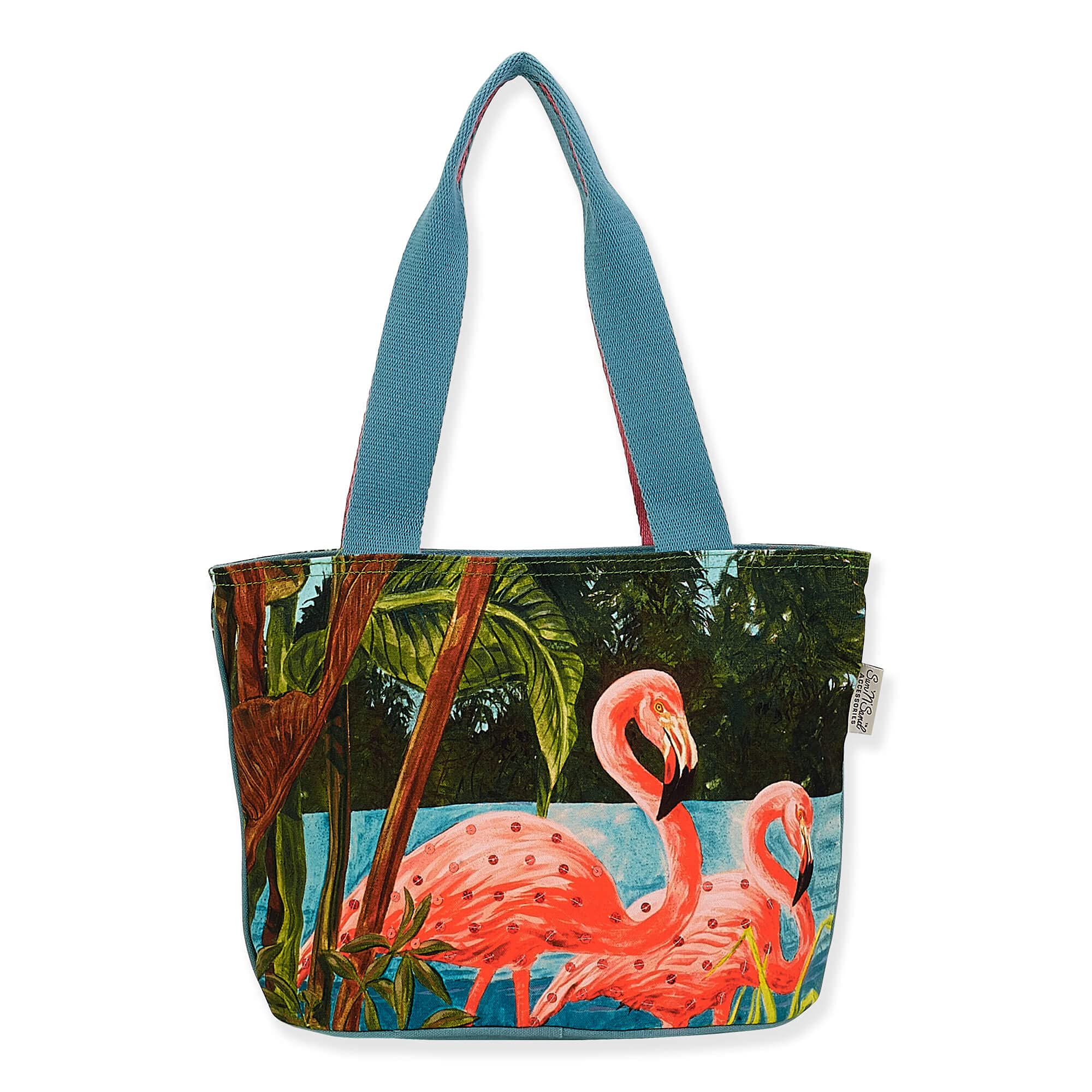 Cotton Canvas Flamingo's Scene Medium Tote Bag Handbag Purse